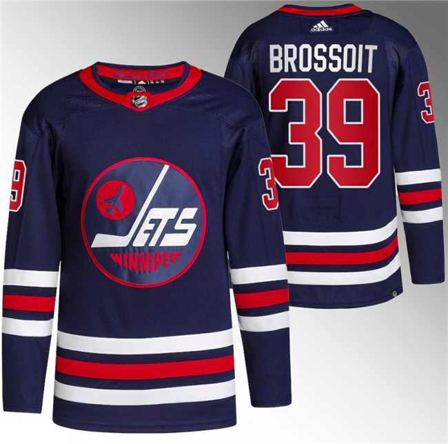Mens Winnipeg Jets #39 Laurent Brossoit 2021-22 Navy Stitched Jersey->winnipeg jets->NHL Jersey